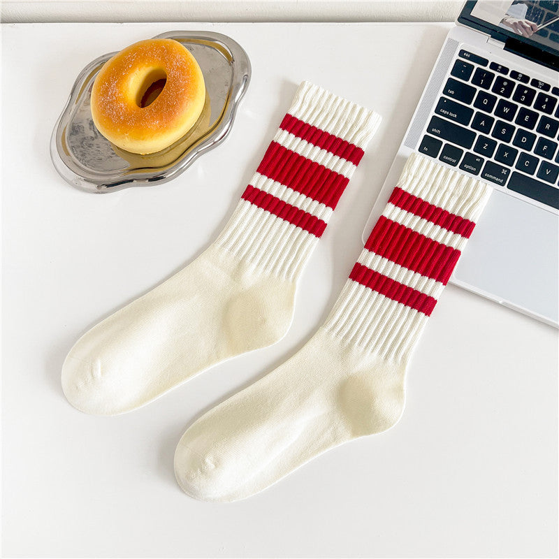 Retro Striped Cuff Crew Socks - Color_24