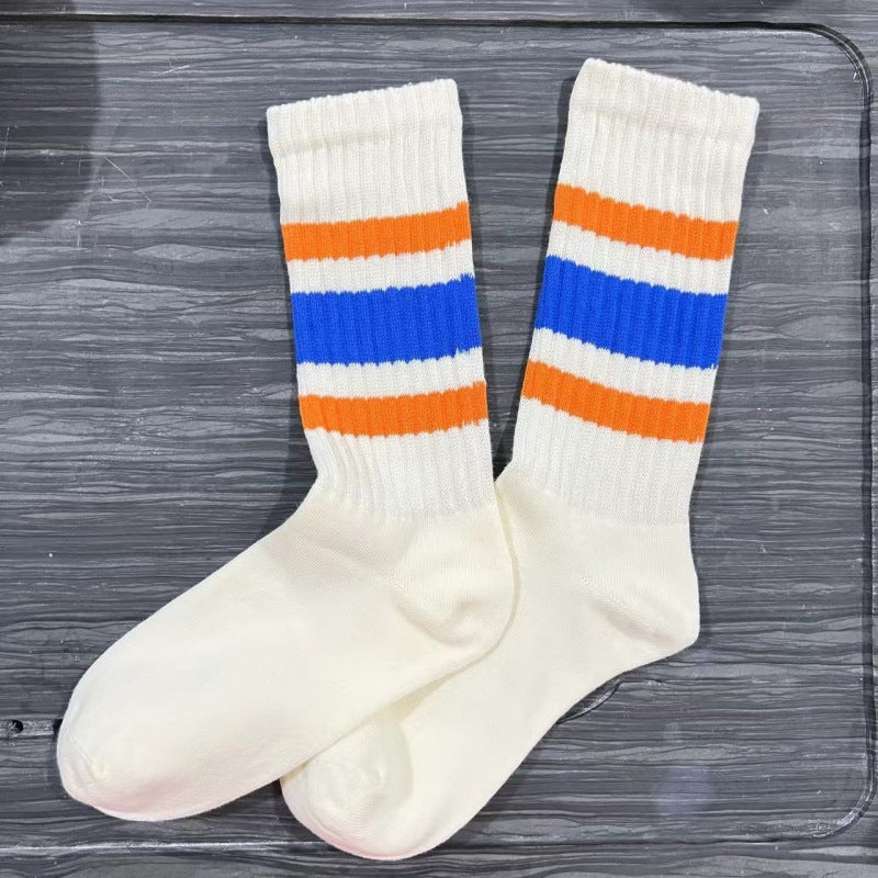Retro Striped Cuff Crew Socks - Color_25