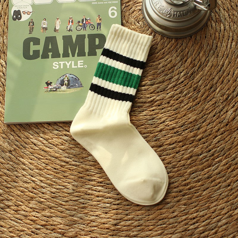 Retro Striped Cuff Crew Socks - Color_3