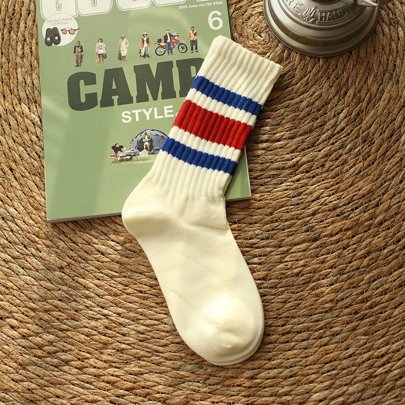 Retro Striped Cuff Crew Socks - Color_4