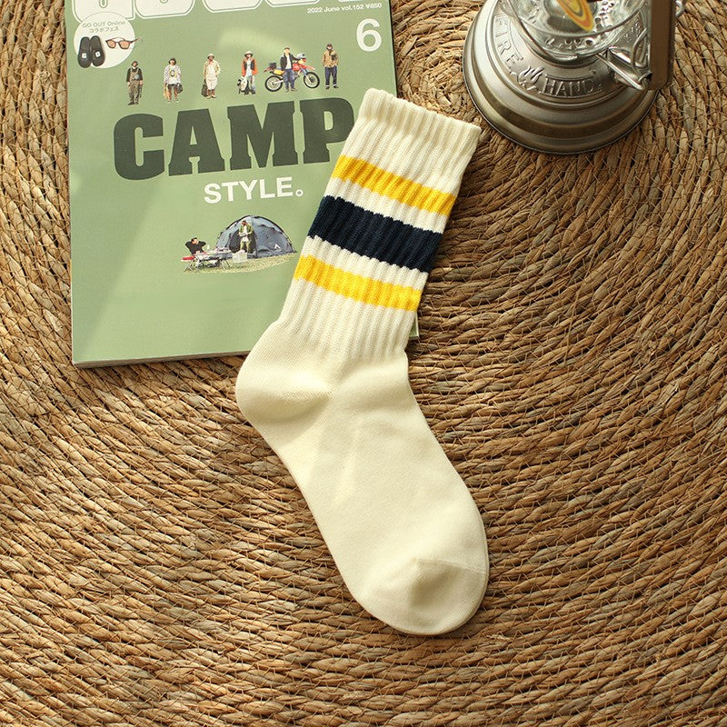 Retro Striped Cuff Crew Socks - Color_5