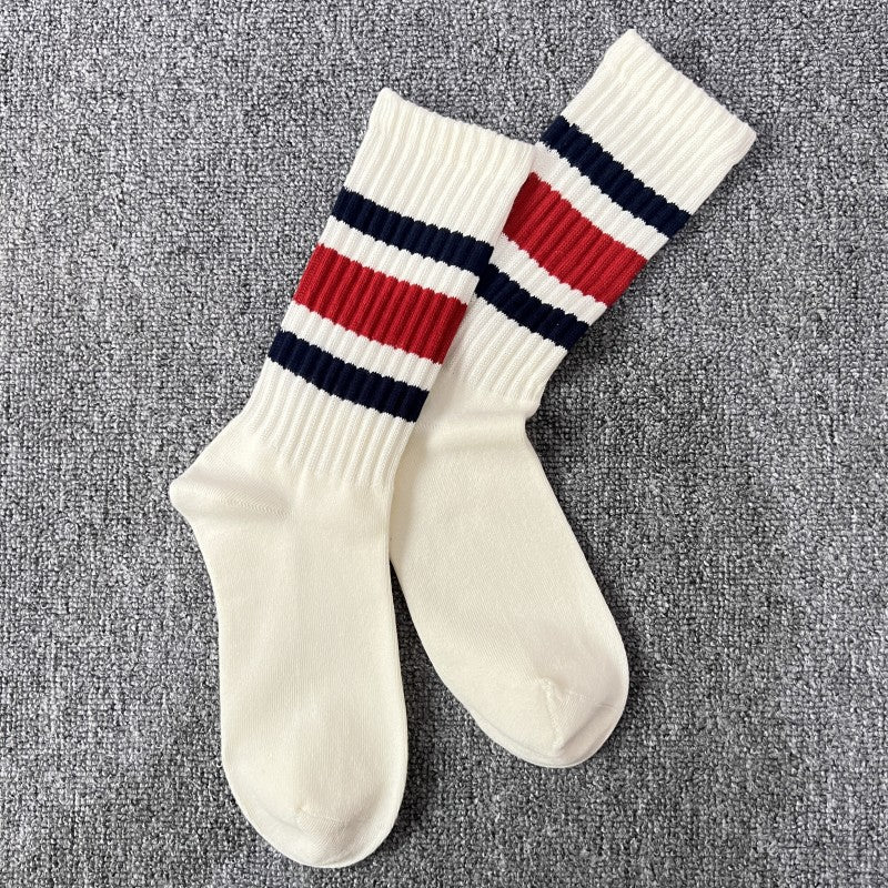 Retro Striped Cuff Crew Socks - Color_6