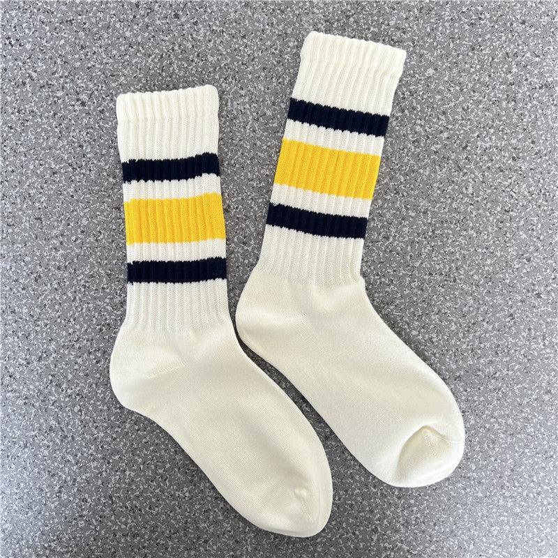 Retro Striped Cuff Crew Socks - Color_7