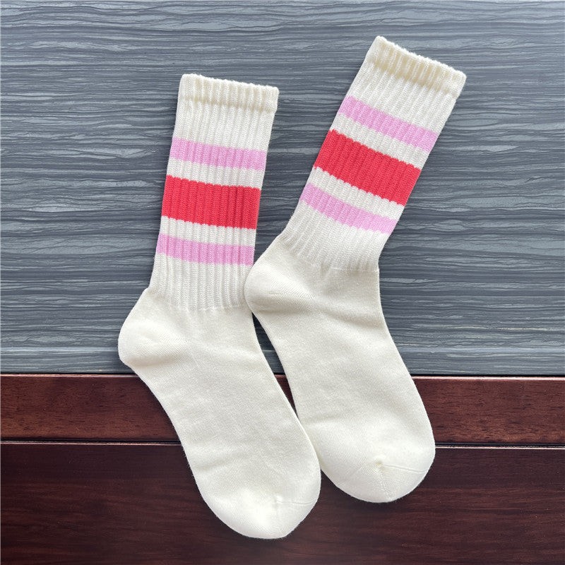 Retro Striped Cuff Crew Socks - Color_9