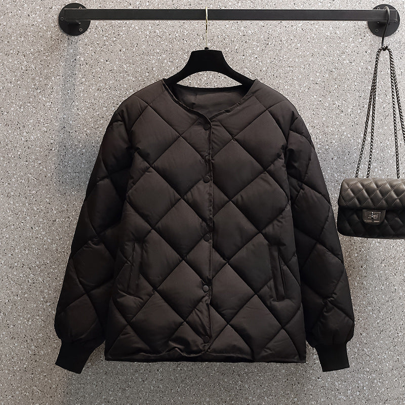 Round Neck Lightweight Quilted Jacket - Black
