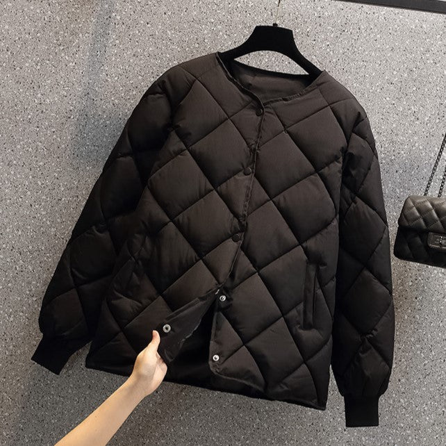 Round Neck Lightweight Quilted Jacket - Black - 2