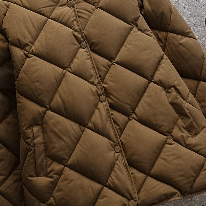 Round Neck Lightweight Quilted Jacket - Brown - 5