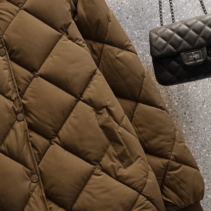 Round Neck Lightweight Quilted Jacket - Brown - 6