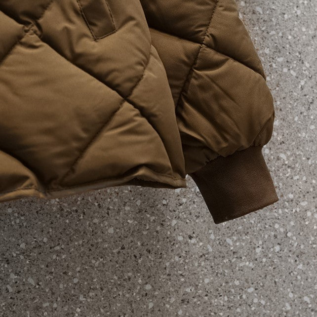 Round Neck Lightweight Quilted Jacket - Brown - 7