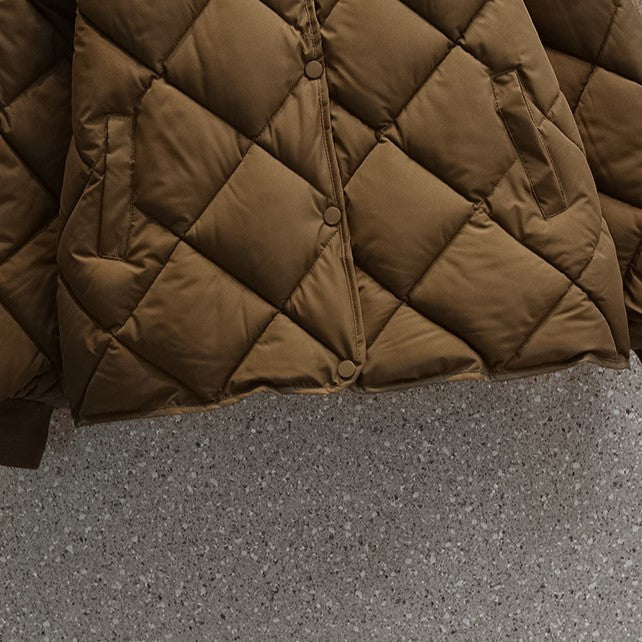 Round Neck Lightweight Quilted Jacket - Brown - 8