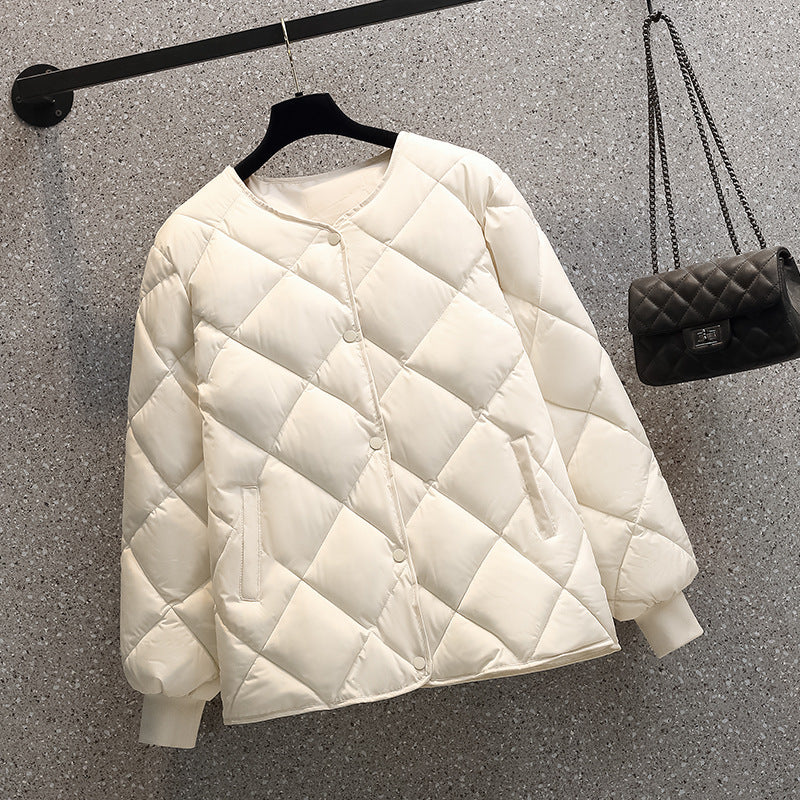 Round Neck Lightweight Quilted Jacket - White - 1