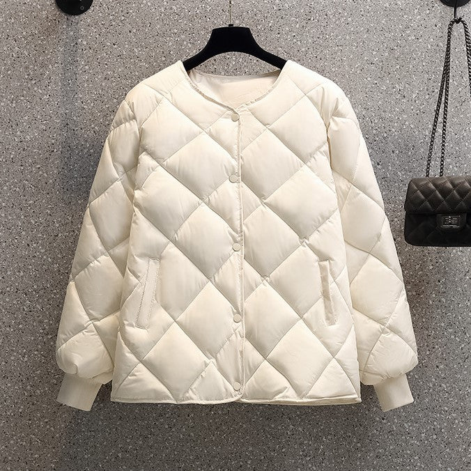 Round Neck Lightweight Quilted Jacket - White - 2