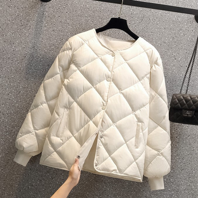 Round Neck Lightweight Quilted Jacket - White - 3