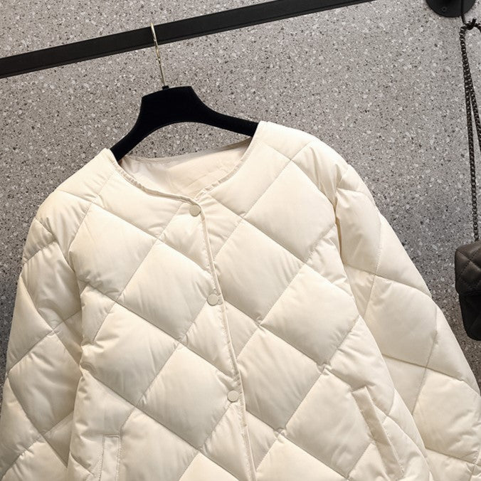 Round Neck Lightweight Quilted Jacket - White - 4