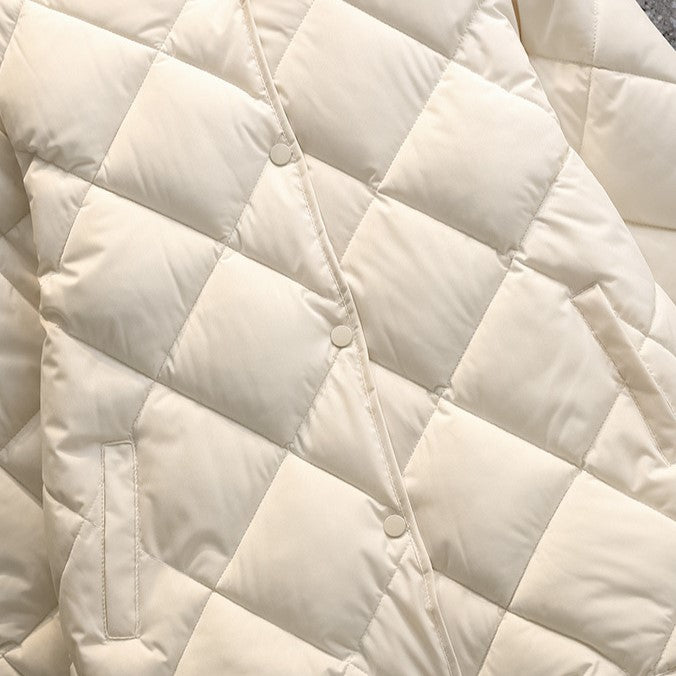 Round Neck Lightweight Quilted Jacket - White - 5