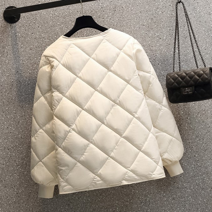 Round Neck Lightweight Quilted Jacket - White - 8