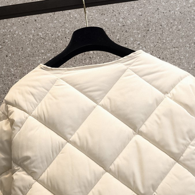 Round Neck Lightweight Quilted Jacket - White - 9