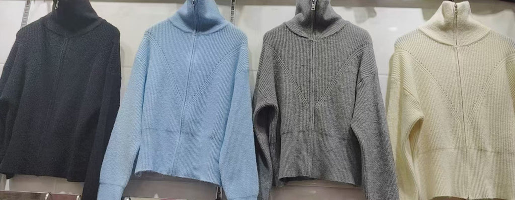Zip Front Collared Knit Sweater Jacket
