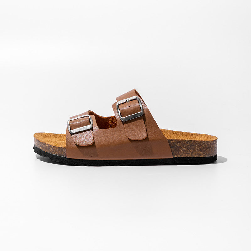 Double Buckle Cork Footbed Slide Sandals - view 1