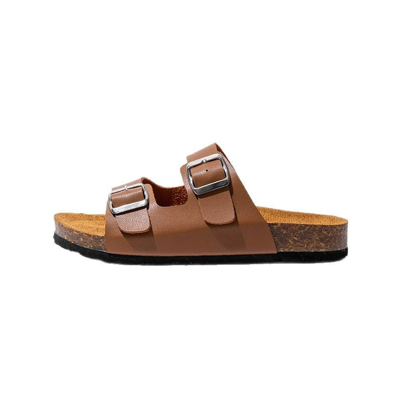 Double Buckle Cork Footbed Slide Sandals - view 2