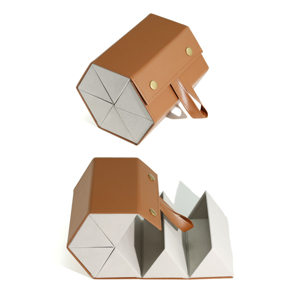 Foldable Origami Glasses Case With Wrist Strap - Khaki_6