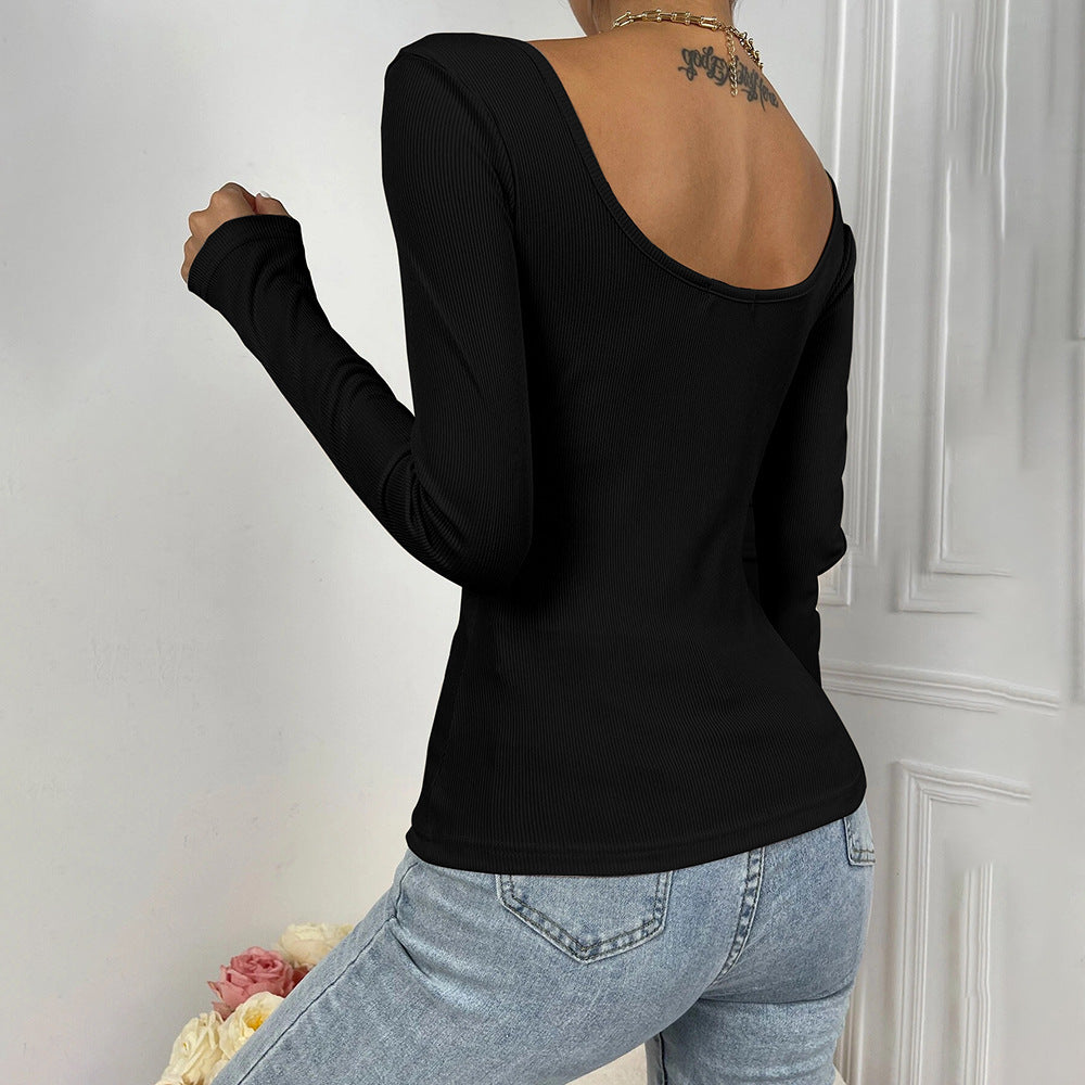 Draped Asymmetric Neck Long Sleeve Knit Top - Black - 1
