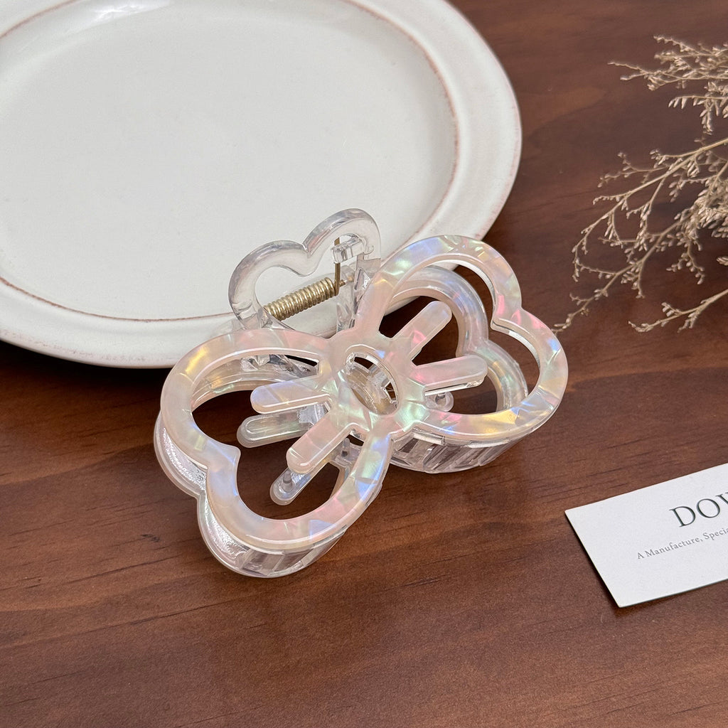 Iridescent Hollow Bow Acrylic Claw Clip - Beige