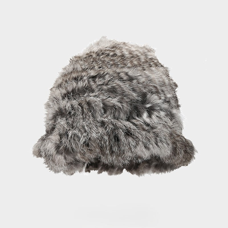 Shaggy Faux Fur Ruffled Brim Bucket Hat - Grey