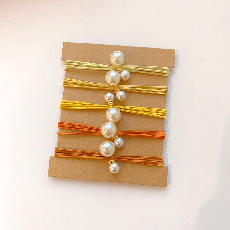 Gradient Elastic Hair Tie Set With Bead Accents - Orange