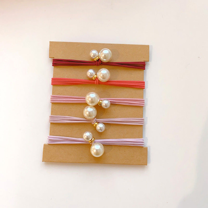 Gradient Elastic Hair Tie Set With Bead Accents - Pink