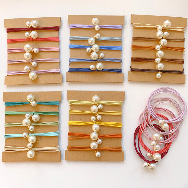 Gradient Elastic Hair Tie Set With Bead Accents