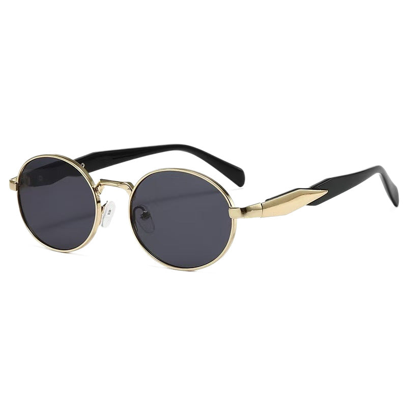 Retro Round Sunglasses With Sculpted Arms - Color_01