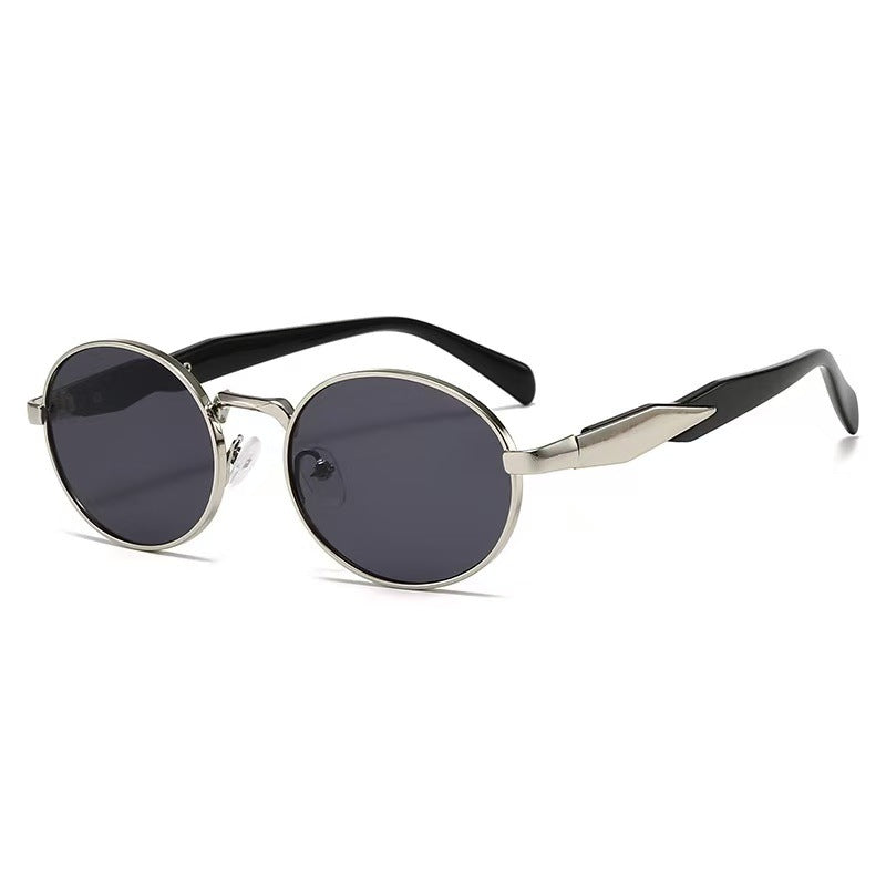 Retro Round Sunglasses With Sculpted Arms - Color_02