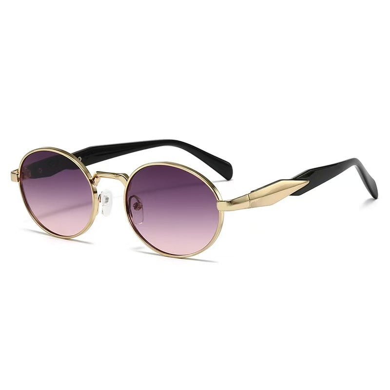 Retro Round Sunglasses With Sculpted Arms - Color_07