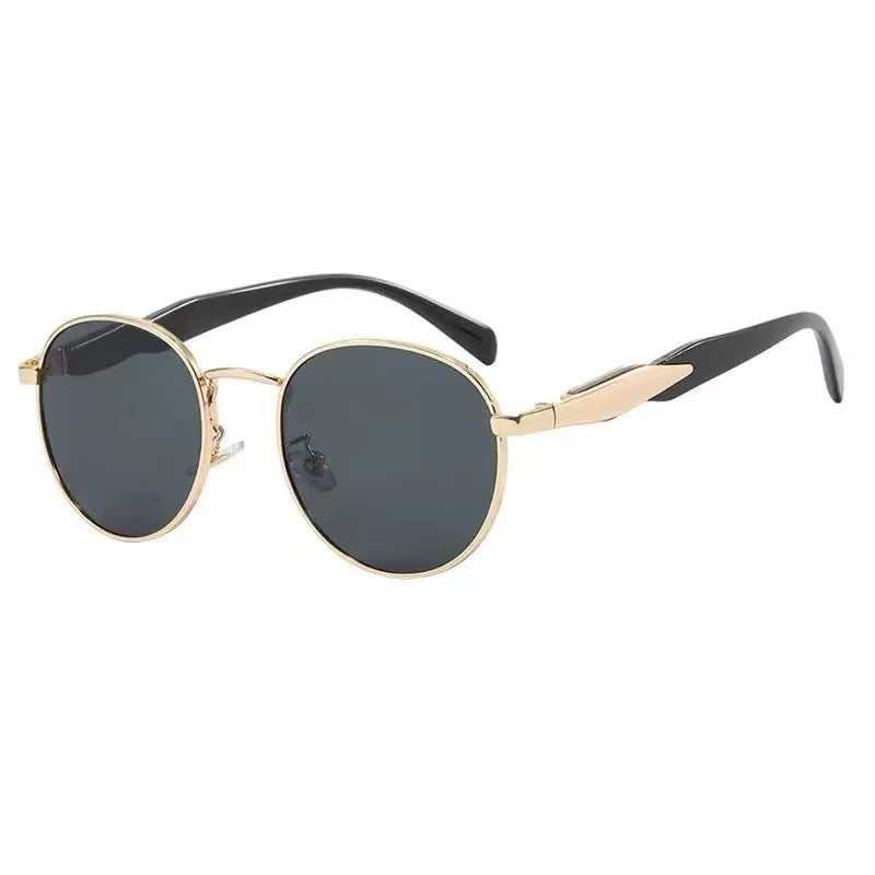 Retro Round Sunglasses With Sculpted Arms - Color_08
