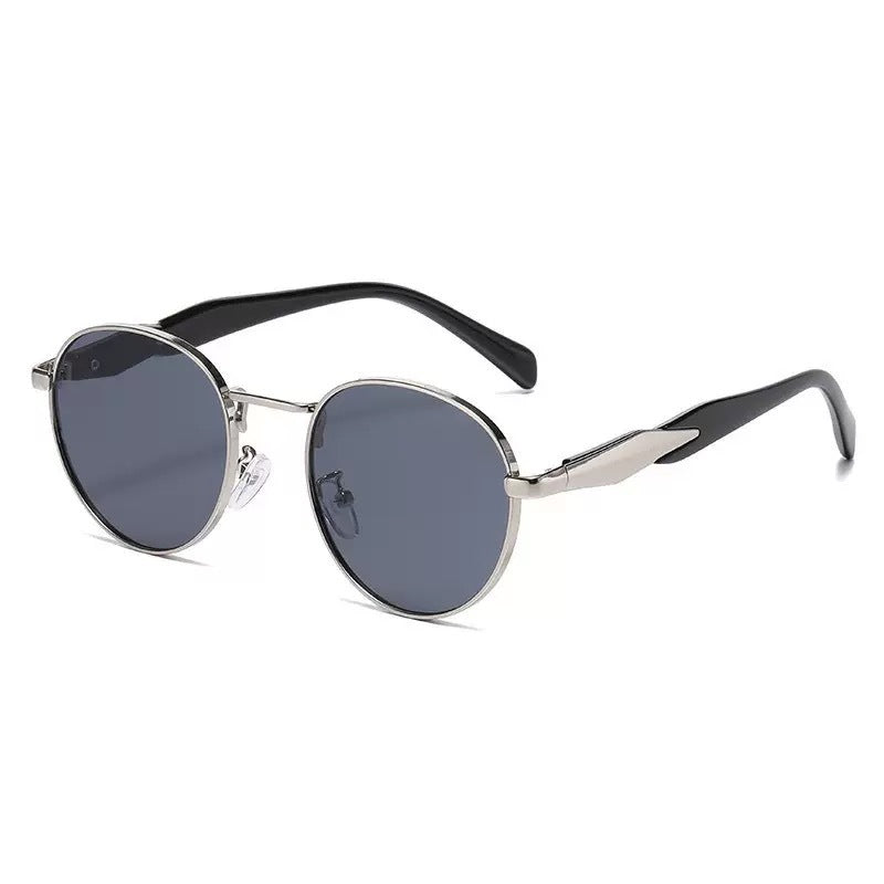 Retro Round Sunglasses With Sculpted Arms - Color_09
