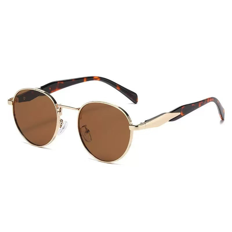 Retro Round Sunglasses With Sculpted Arms - Color_10