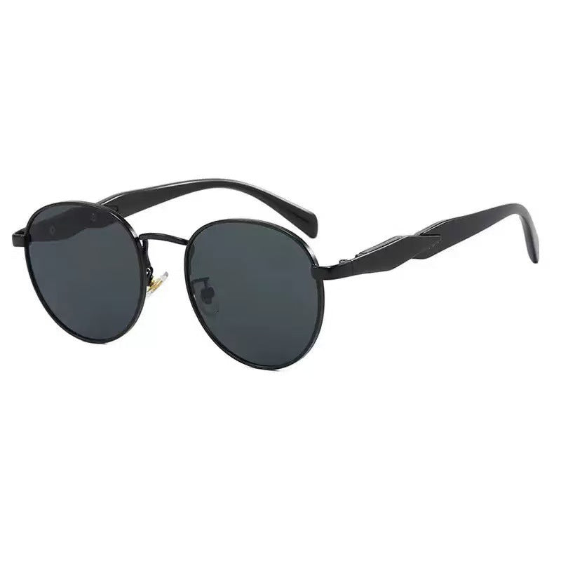Retro Round Sunglasses With Sculpted Arms - Color_12