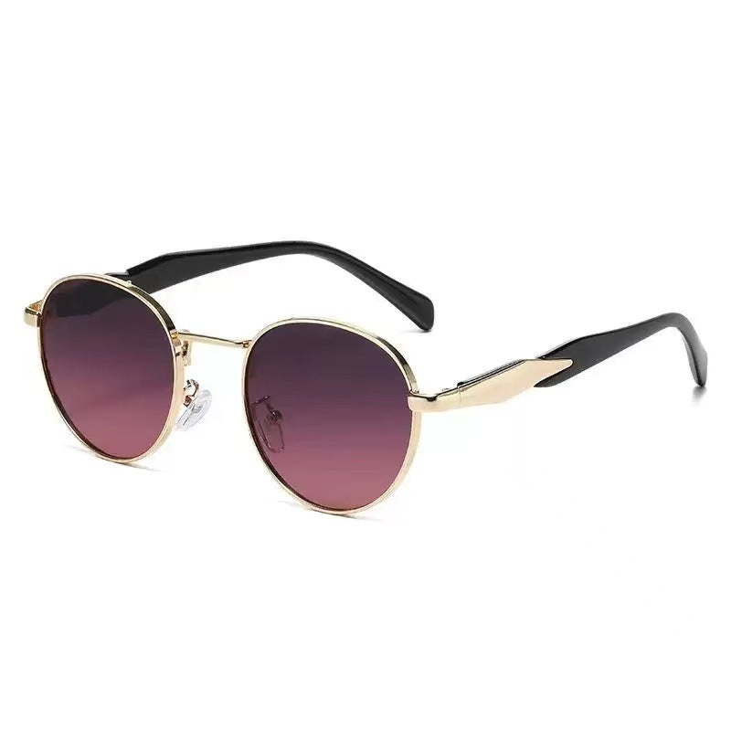 Retro Round Sunglasses With Sculpted Arms - Color_14