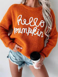 Chenille Script Lettering Oversized Knit Sweater - orange