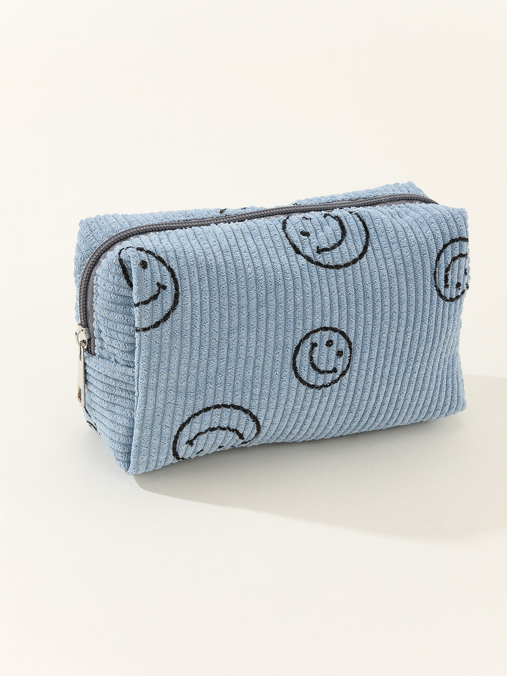 Smiley Face Corduroy Zip Pouch - blue