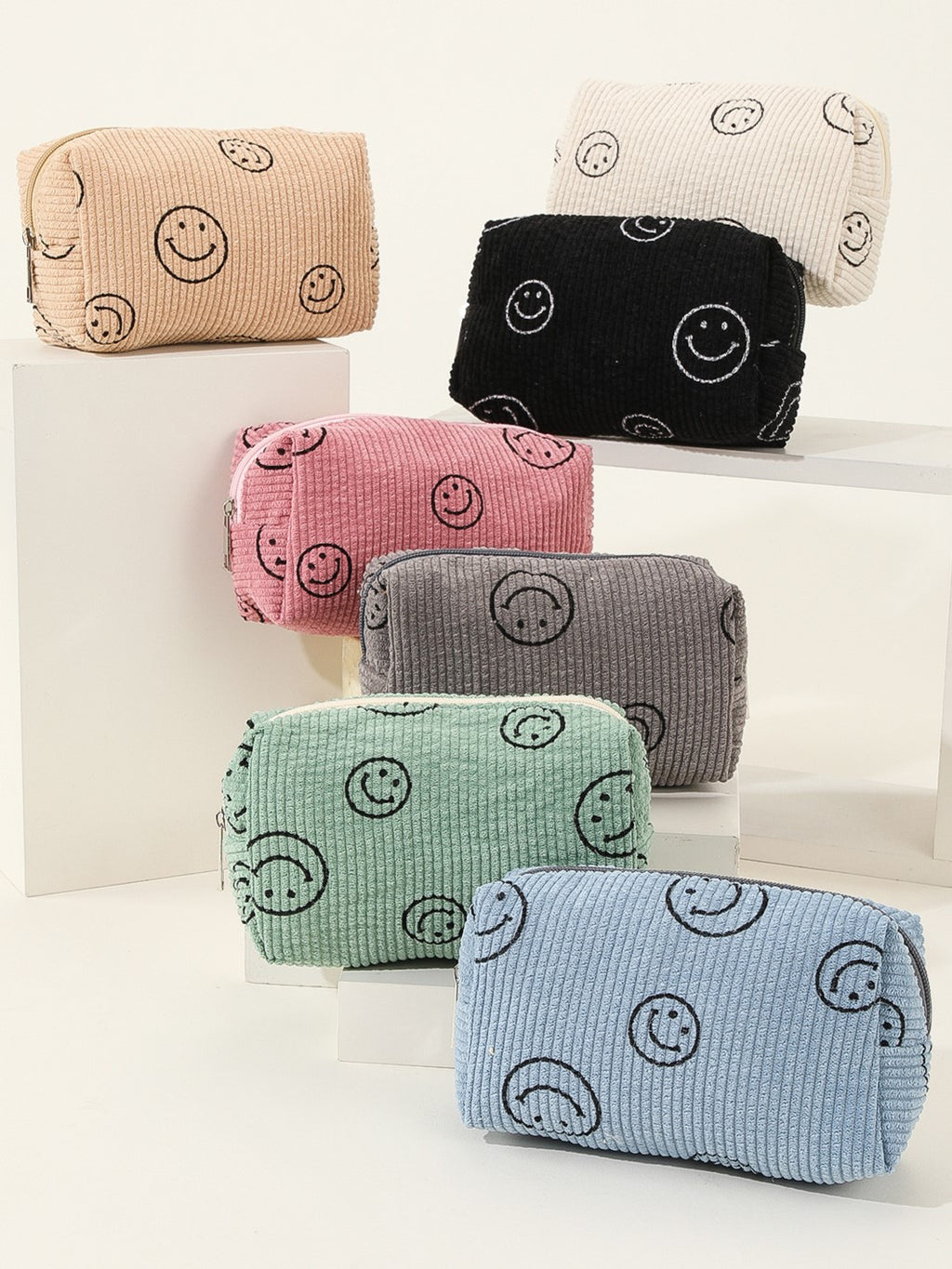 Smiley Face Corduroy Zip Pouch
