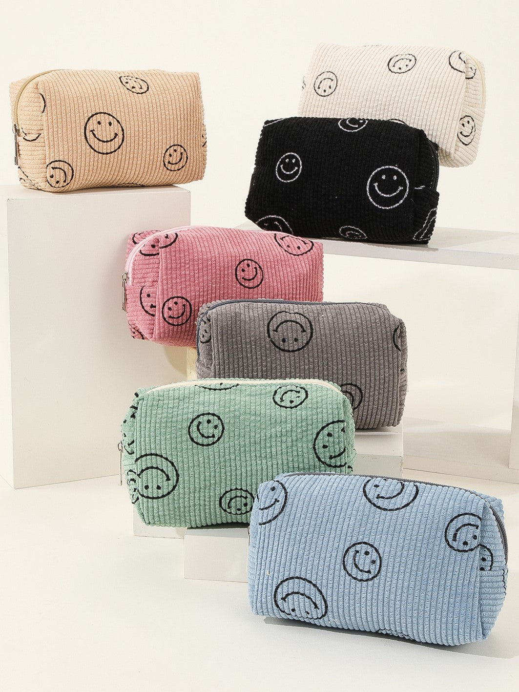 Smiley Face Corduroy Zip Pouch