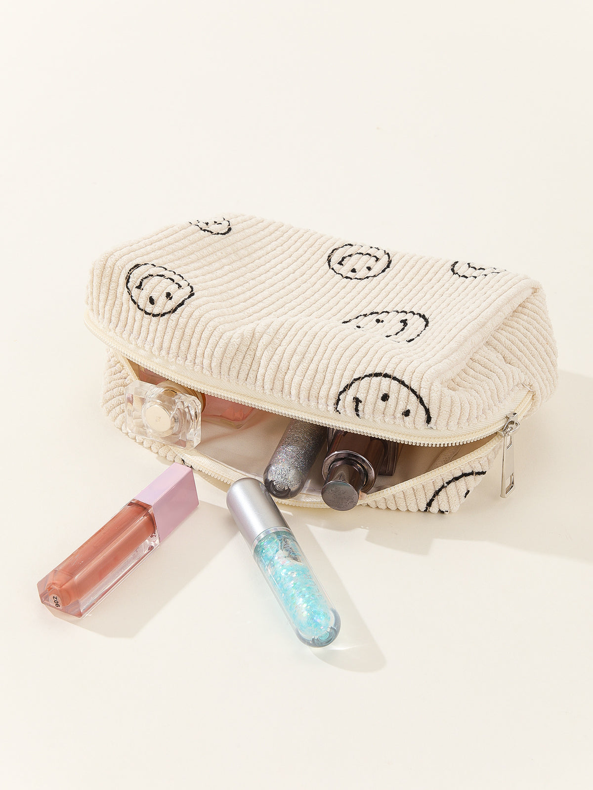 Smiley Face Corduroy Zip Pouch - view 1
