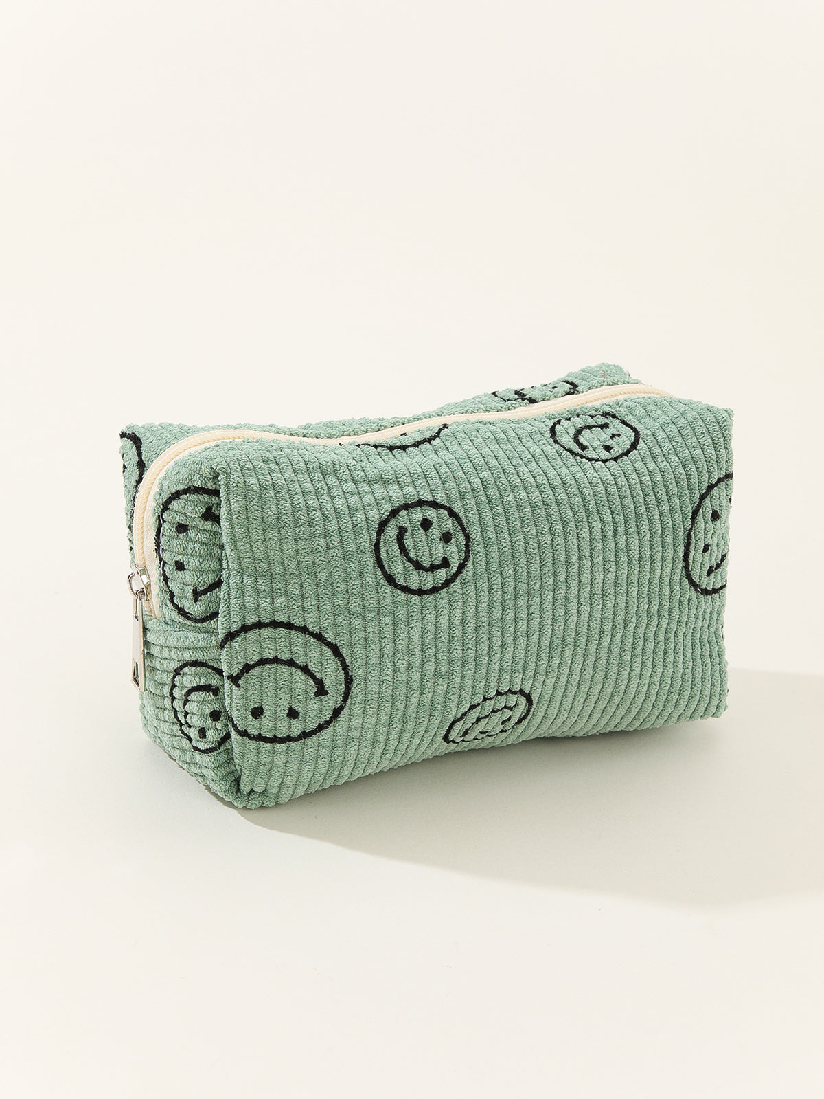 Smiley Face Corduroy Zip Pouch - green