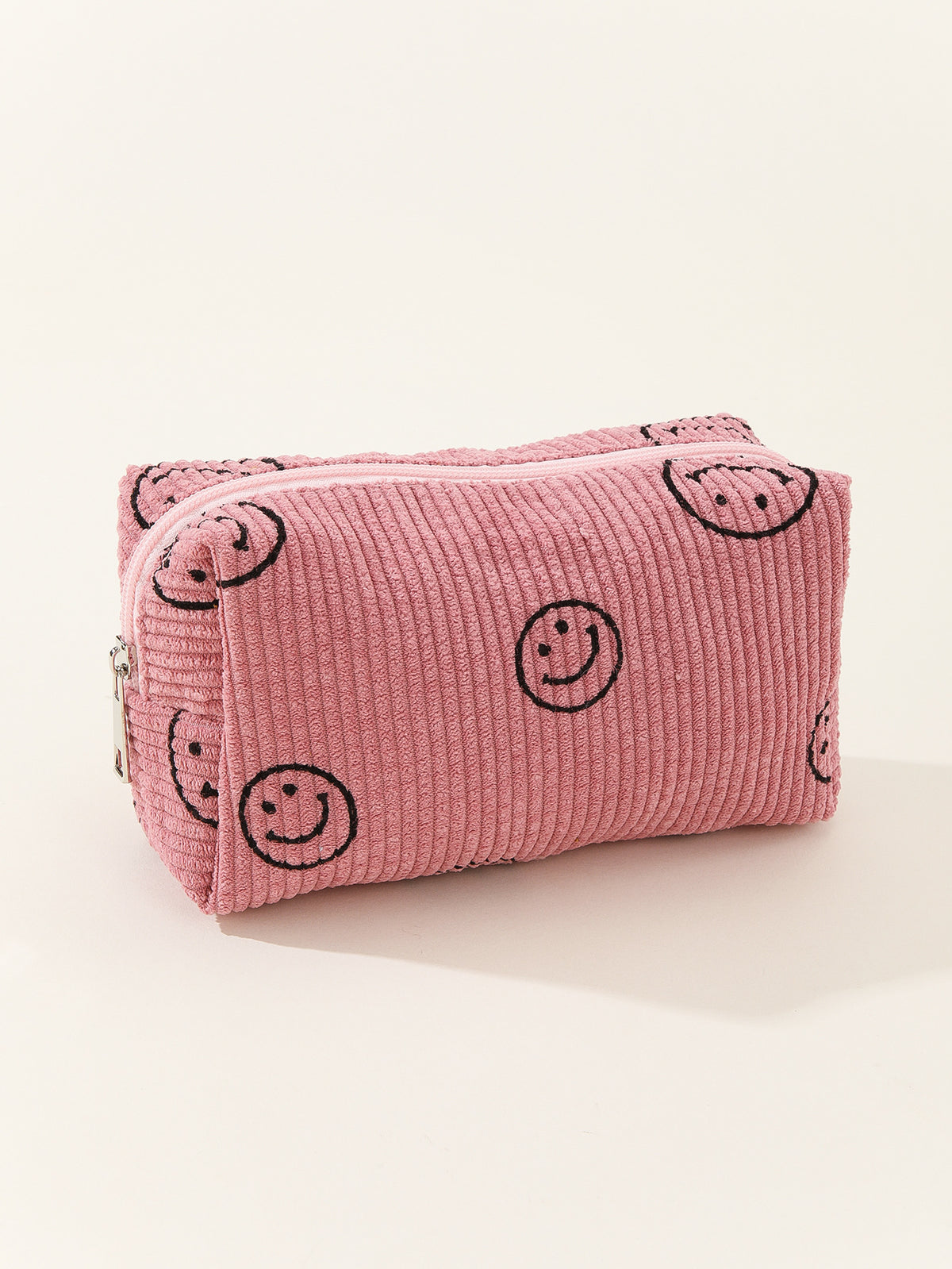 Smiley Face Corduroy Zip Pouch - pink