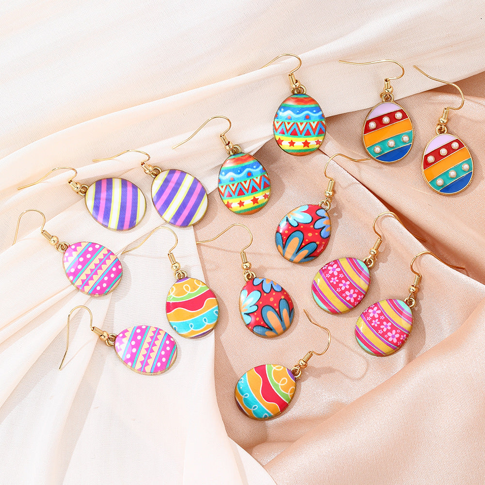 Painted Easter Egg Drop Earrings - NO-7 - 1