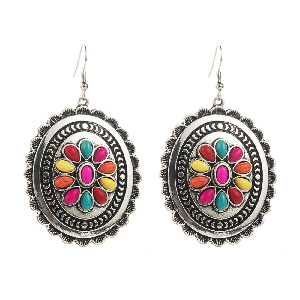 Western Turquoise Concho Drop Earrings - Color_03