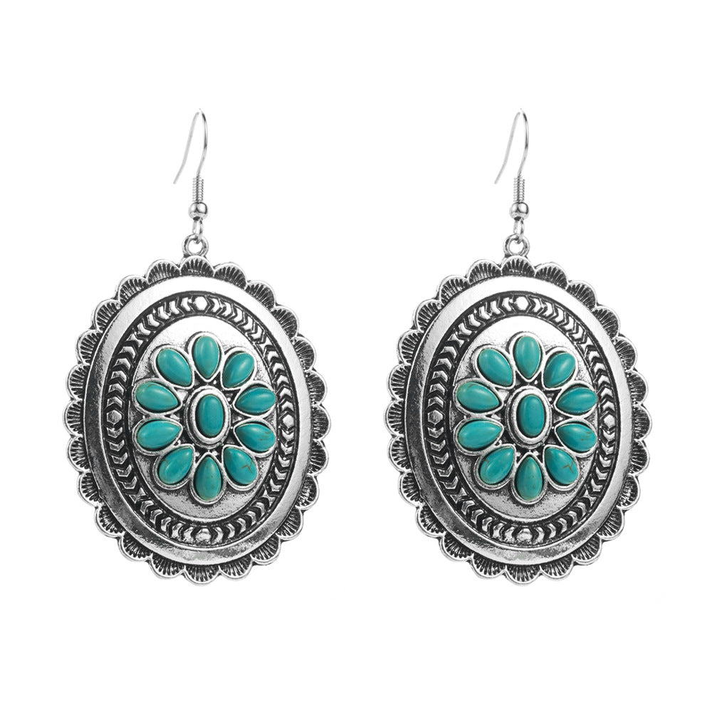 Western Turquoise Concho Drop Earrings - Color_04