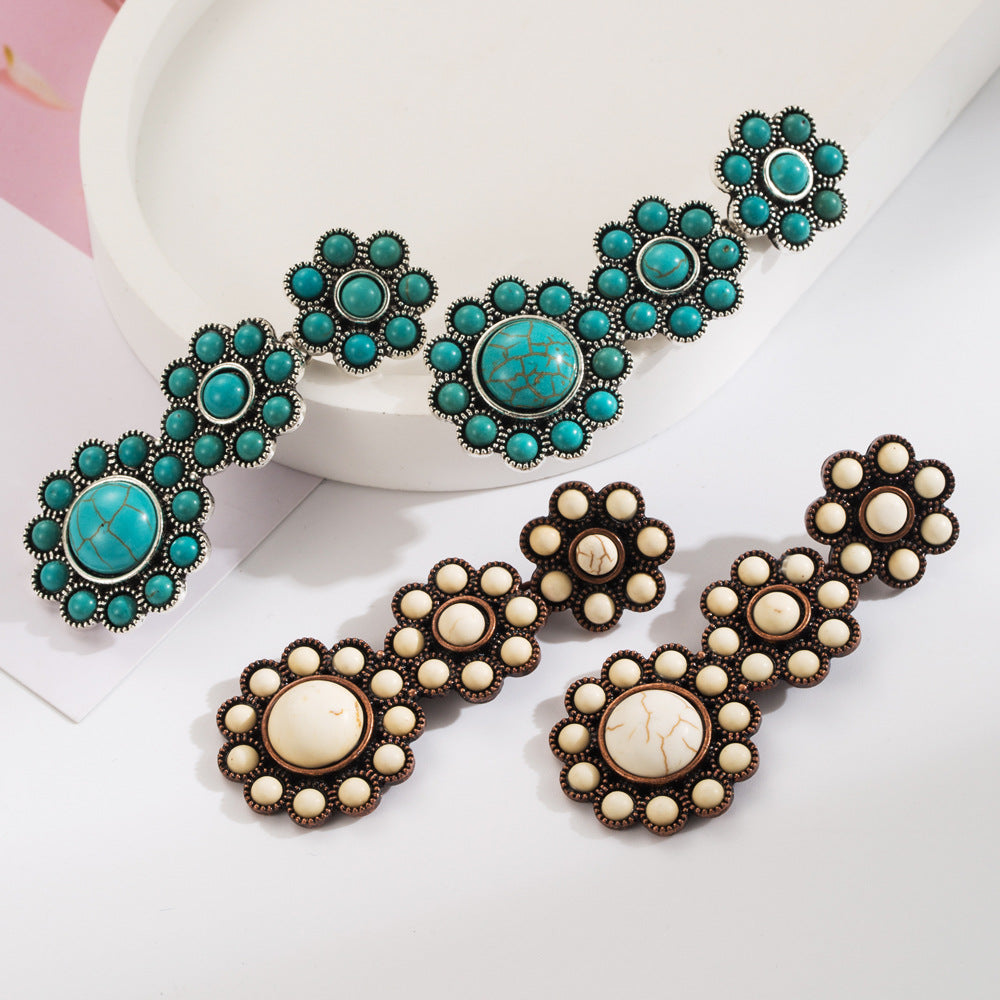 Western Turquoise Concho Drop Earrings